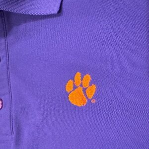 ❤️❤️ 3/$25 Clemson Polo golf shirt adult small by Divots purple with orange logo